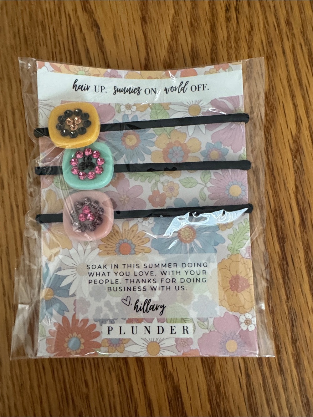 Plunder brand colorful floral hair ties ponytail holder new in package